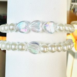 Pearl Hearts Aesthetic Formal Bracelets - Set of 2